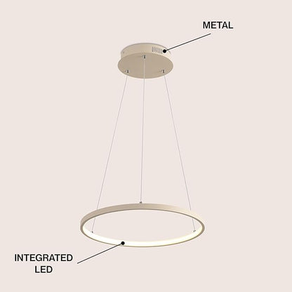 JONATHAN Y 15.75" Beige Modern Integrated LED Pendant Light, Dimmable Round Hoop Chandelier for Kitchen Island, Dining Room, Adjustable Height Metal Hanging Light (JYL7202H)