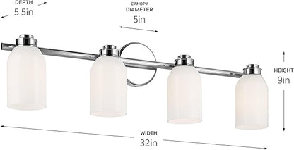 Kichler Shae 32.25" 4-Light Vanity Light with White Opal Glass in Chrome, for Bathroom Vanity, Powder Room. Over a Mirror, (32.25" W x 9" H), 55203CH