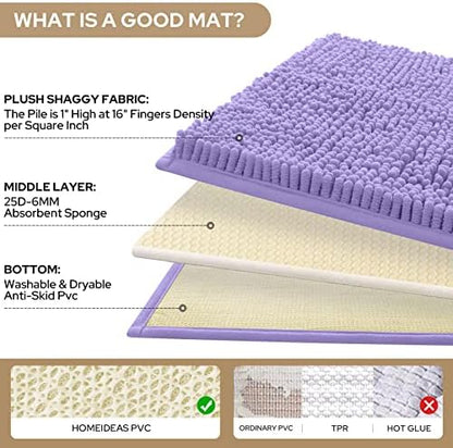 HOMEIDEAS Lavender Chenille Bathroom Rugs Set of 3, Non Slip Bath Mat