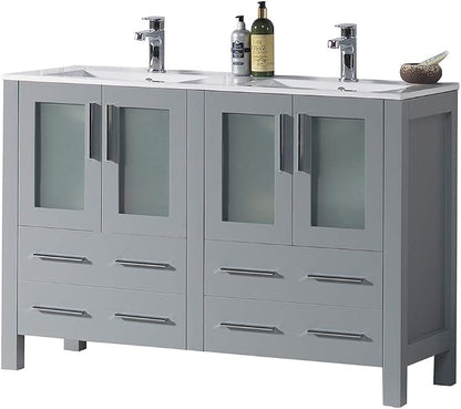 Blossom 48" Double Sink Vanity Solid Wood | Modern Metal Grey Bathroom Vanity with Sink | 18" Narrow Depth Space Saving Design | Soft Close Drawers & Tempered Glass Doors | Master Suite Upgrade