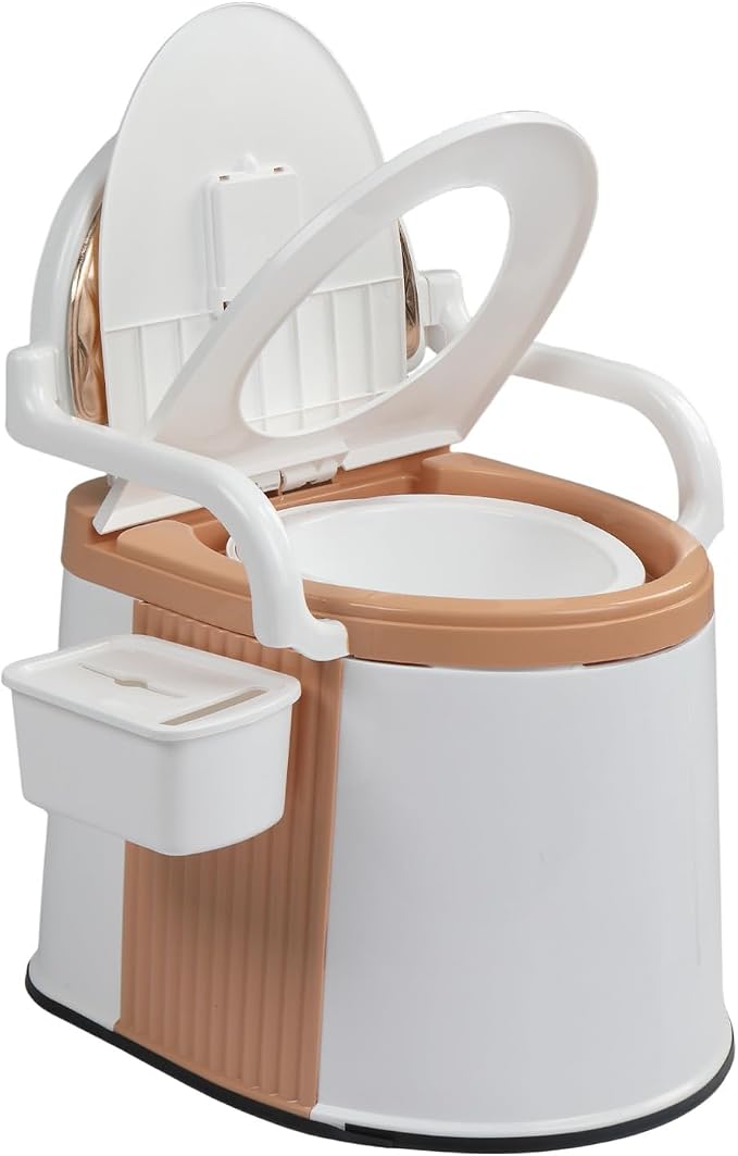 VINGLI Portable Toilet | Back & Handrail Design Commode with 5 Gallon Bucket Inner, Camping RV Toilet for Adult, Kids, Home, Boat, Van, Travel, Orange