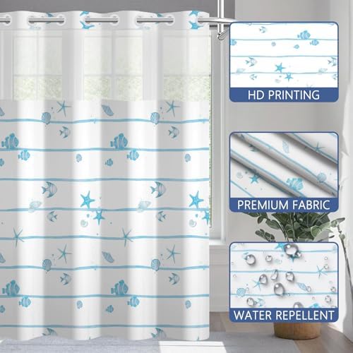 No Hook Shower Curtain with Snap in Liner 71x74 Inch