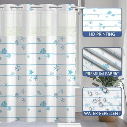No Hook Shower Curtain with Snap in Liner 71x74 Inch