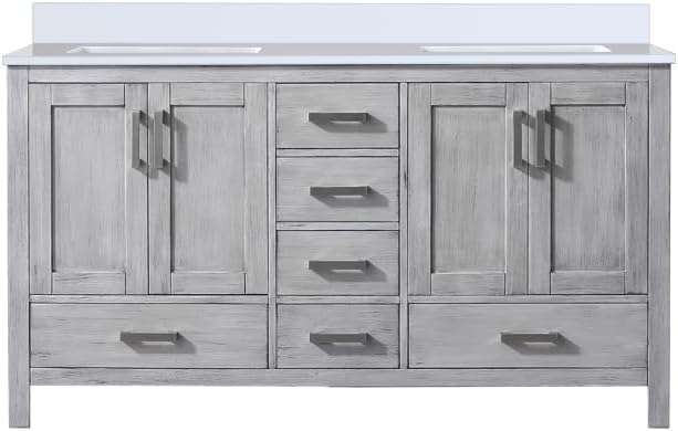 Jacques 60 in. W x 22 in. D Distressed Grey Double Bath Vanity and White Quartz Top