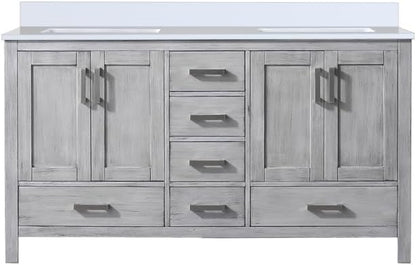 Jacques 60 in. W x 22 in. D Distressed Grey Double Bath Vanity and White Quartz Top