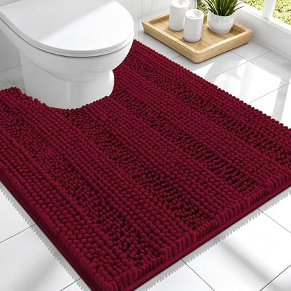 Smiry Thick Chenille Toilet Rugs U-Shaped 24x20, Soft Bath Mat, Burgundy