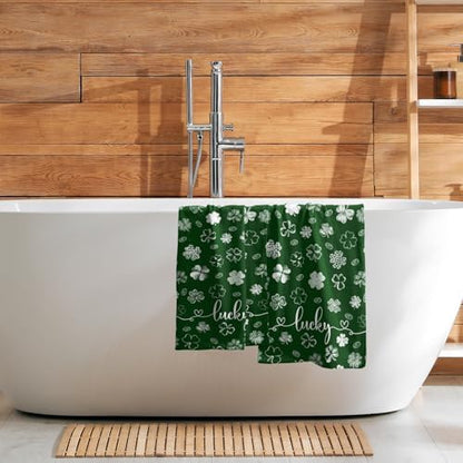 Lucky Clover Shamrocks Hand Towels 2 Pcs, 14x28 Inch Green St. Patrick's Day Absorbent Soft Tea Towels Quick Dry Dish Towel for Holiday Kitchen Bathroom Home Hotel Decorations