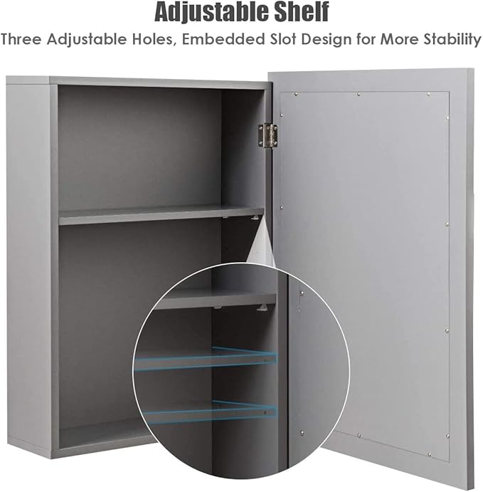 LDAILY LUARANE Bathroom Medicine Cabinet with Mirror, Wall Mounted Mirror Cabinet with Adjustable Shelf, Storage Organizer Cabinet for Bathroom Room Living Room Entryway (Grey)