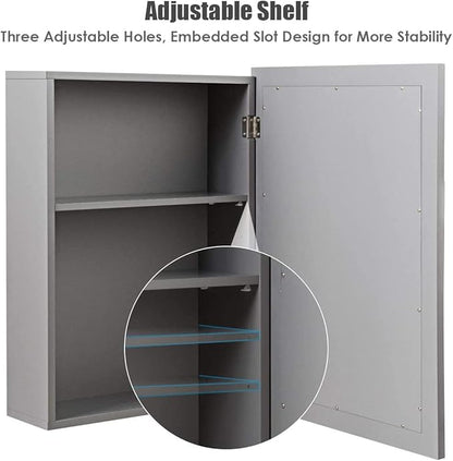 LDAILY LUARANE Bathroom Medicine Cabinet with Mirror, Wall Mounted Mirror Cabinet with Adjustable Shelf, Storage Organizer Cabinet for Bathroom Room Living Room Entryway (Grey)
