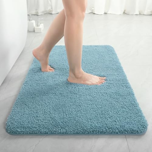 LOCHAS Bathroom Rugs 36x24 Inch, Microfiber Bath Rug Non Slip, Spa Blue