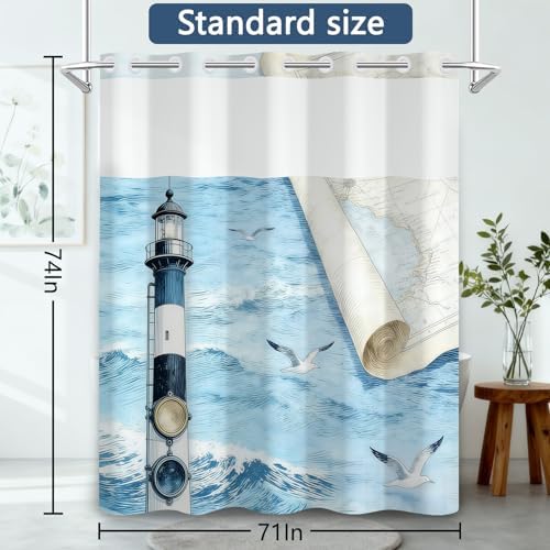 No Hook Shower Curtain with Snap-in Liner 71x74 Inch