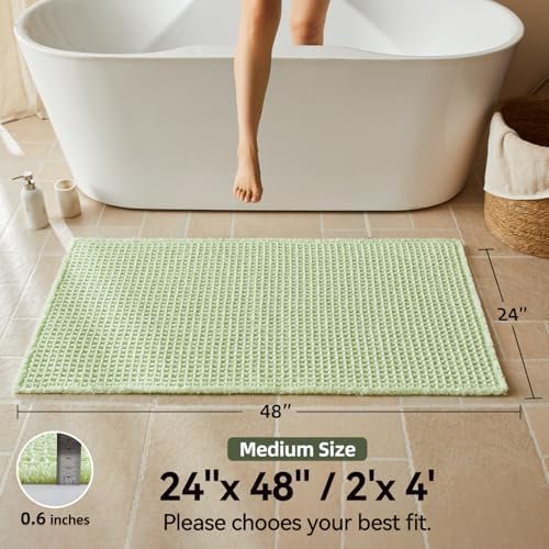 Triohero Waffle Bath Mat, Boho Bathroom Rugs Non Slip Washable, Ultra Soft Super Absorbent Quick Dry Farmhouse Bathroom Decor, 24" x 48", Pale Green