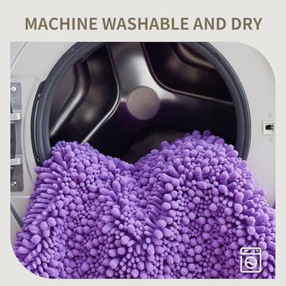 Bathroom Rugs Non Slip Washable 70x24, Extra Thick Soft Chenille Absorbent Bath Mat, High Density Barrier Non Slip Backing, Quick Dry Plush Shaggy Floor Carpet for Tub&Shower, Purple