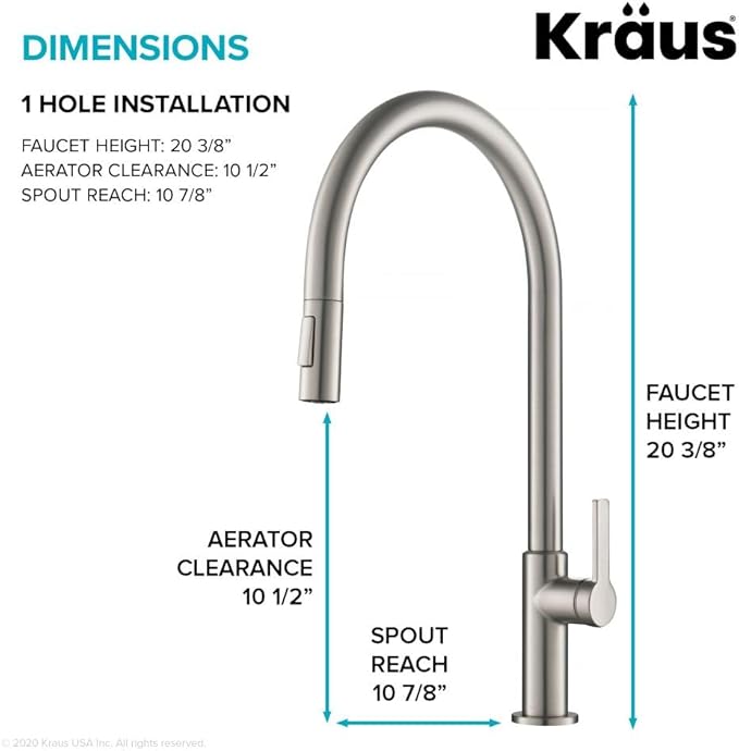KRAUS Oletto High-Arc Tall Single Handle Pull-Down Kitchen Faucet in Spot Free Stainless Steel, Height 20 3/8 inch, KPF-2821SFS