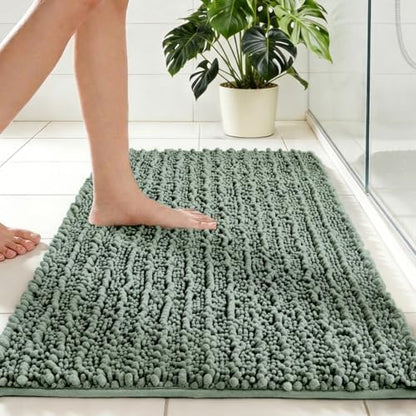 Disolla Sage Green Bath Mat 24x36 Inch - Luxury Chenille Bathroom Rug, Extra Soft Shaggy Plush Absorbent Mat, Non-Slip Washable Rug for Bathtub, Shower and Bedside