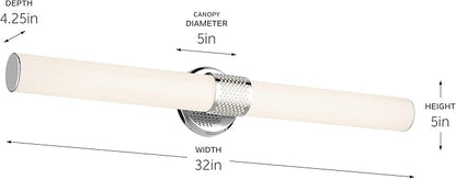 Kichler Sashi 32" LED Large Bath Bar with White Glass in Chrome, Modern, for Vanity, Fireplace, Buffet, Hallway, Vanity Mirror, (32" W x 5" H) 55193CHLED