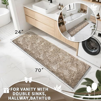 Yimobra Long Bathroom Rugs Runner 70x24 Inch, Extra Thick Soft Absorbent Chenille Bath Mat, Non Slip Machine Washable, Quick Dry Bath Rugs for Bathroom Floor, Tub and Shower, Camel