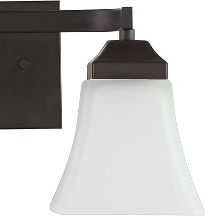 JONATHAN Y 15" Oil Rubbed Bronze Modern Cottage LED Vanity Light Wall Sconce, Farmhouse Wall Lamp for Bathroom Mirror Kitchen, White Glass Shade, LED Bulb Included (JYL7523A)