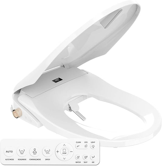 Bidet Toilet Seat,Heated Bidet Seat with Adjustable Warm Water & Pressure,Feminine & Front Rear Wash,Self-Clean Nozzle,Night Light,Slow Close Lid,Display Screen,Wireless Remote,Elongated