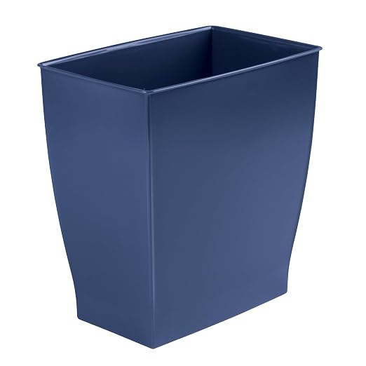 iDesign Small Plastic Bathroom Trash Can, Slim Rectangle, 4-Pack, Navy Blue | Bedroom, Office, Dorm
