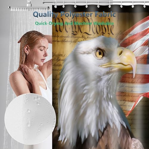 Bald Eagle American Flag Patriotic Shower Curtain with Hooks 72 x 72 Inches
