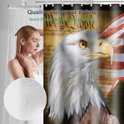 Bald Eagle American Flag Patriotic Shower Curtain with Hooks 72 x 72 Inches