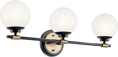 Kichler Benno 3-Light Vanity, Modern Light with Opal Glass in Black and Champagne Bronze, for Bathroom or Powder Room (8.75" x 24.5"), 55172BKCPZ