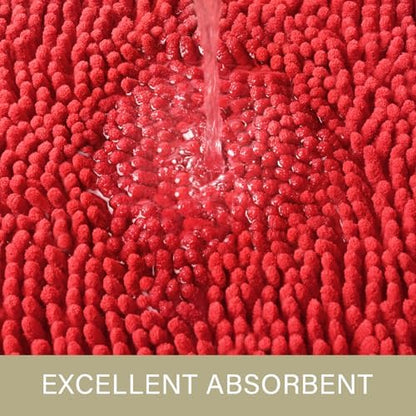 LOCHAS Luxury Bathroom Rug Shaggy Bath Mat 24 x 60 Inch, Red