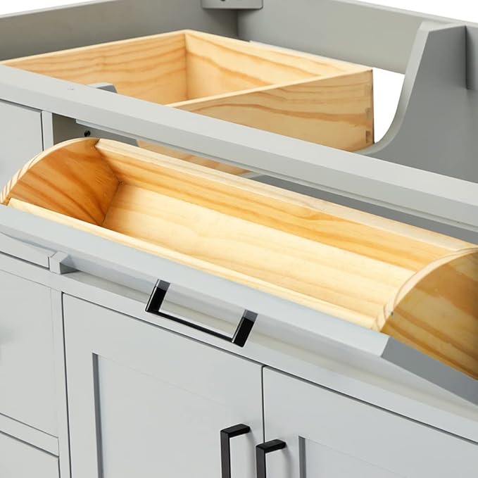 ARIEL Hepburn 60-inch Bathroom Vanity Base Cabinet,Solid Wood, 2 Soft Closing Doors, 9 Dovetail Drawers, Grey
