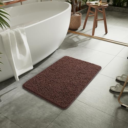 LOCHAS Luxury Bathroom Rug Shaggy Bath Mat 24 x 17 Inch, Brown