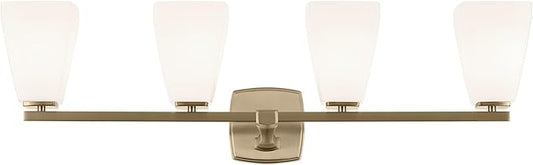 Kichler Marant 33.25" 4-Light Vanity Light with Opal Glass in Champagne Bronze, for Bathroom, Powder Room, Over a Mirror, (33.25" W x 9.5" H), 55217CPZ