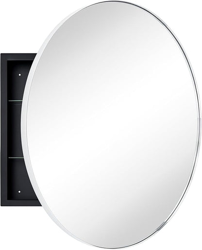 Surface Mount Polished Nickel Round CircleBathroom Medicine Cabinet with Mirror Circlular Shaped Stainless Steel Metal Framed Medicine Cabinets Bathroom Cabinet with Mirror 24'' Diameter