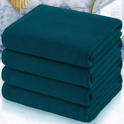 VOOVA & MOVAS Bath Towels 4PC, 100% Cotton, 30x56 in, Deep Turquoise