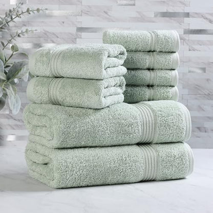 Superior Egyptian Cotton 8-Piece Towel Set, Assorted Towels for Home Bathroom, Guest Bath Decor Essentials, Includes 2 Bath, 4 Hand, 2 Face Towels/Washcloths, Quick Dry, Absorbent, Sage