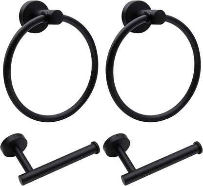 4pcs Matte Black Toilet Paper Holder and Towel Ring Set, Stainless Steel