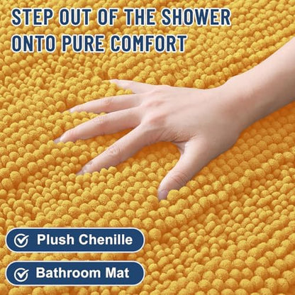 Grandaily Chenille Striped Bathroom Rugs 30x20, Extra Thick and Soft Absorbent Bath Mats, Rubber Backing, Plush Shaggy Shower Carpet, Machine Wash Dry, Bath Rug for Bathroom, Golden Yellow