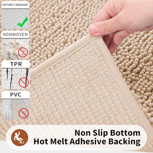 Yimobra Toilet Rugs U Shaped Washable - 24"x20" Non Slip Plush Contour Bath Rugs for Toilet - Super Soft Absorbent Quick Dry Toilet Mats for Bathroom,Beige
