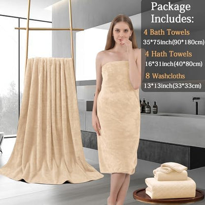 8-Piece Bath Towels Set,2 Oversized Bath Sheet,2 Hand Towels and 4 Washcloths - 600 GSM Soft Microfiber Highly Absorbent Quick Dry Shower Towel Collection for Bathroom Hotel and Spa,Light Yellow