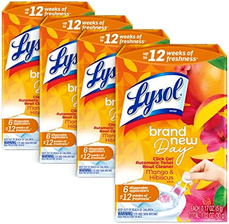 Lysol Click Gel Automatic Toilet Bowl Cleaner, Gel Toilet Bowl Cleaner, For Cleaning and Refreshing – Mango & Hibiscus, 6 applicators (Pack of 4, 24 Count Total)