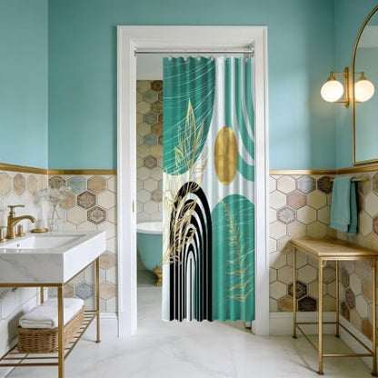 Teal and Gold Stall Shower Curtain, 36X72 in Narrow Small, Mid Century