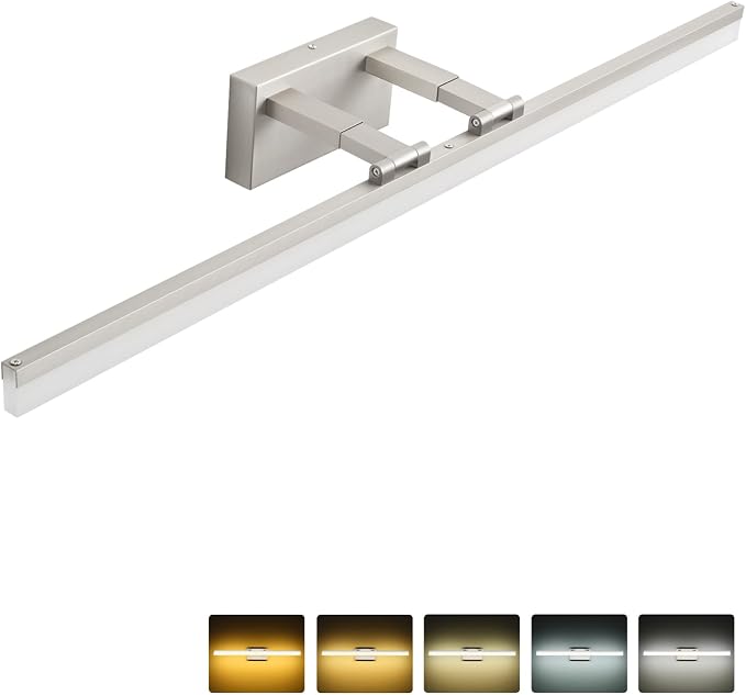 SOLFART Bathroom Vanity Light 40-Inch: 5CCT Dimmable Brushed Nickel Led Bathroom Light Fixtures Over Mirror Adjustable Head Retractable Arm ETL