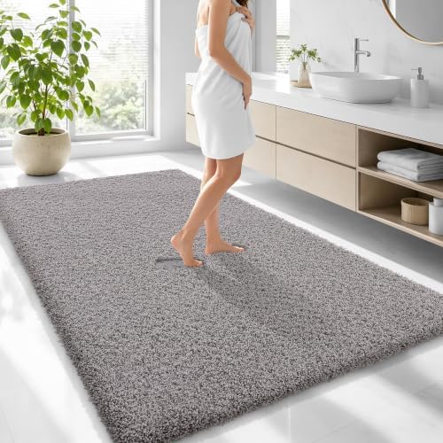 OLANLY Microfiber Large Bathroom Rugs 70x46, Soft Bath Mat, Light Grey