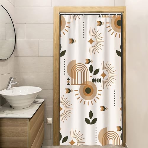 Mid Century Beige Stall Shower Curtain with Hooks 36x72 Inch