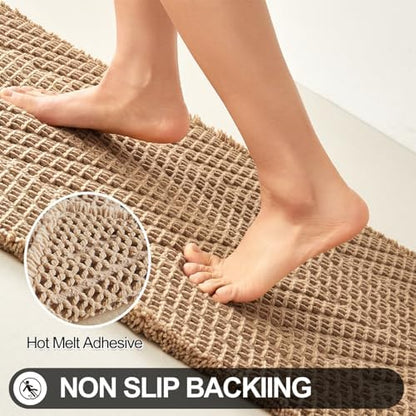 Sunfly Bathroom Runner Rug,Boho Herringbone Waffle Bath Mat Non-Slip Washable Super Absorbent Quick Dry, Farmhouse Bath Mat for Bathroom Floor Decor 24"x72" Khaki