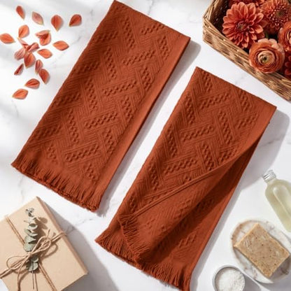 HunnmingRe 4 Pack Boho Hand Towel for Kitchen, Burnt Orange