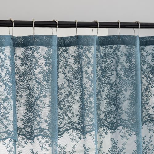 TUDECO Slate Blue Lace Shower Curtain with Valance, 72x72 Inch, 1 Panel