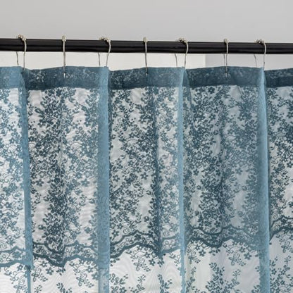 TUDECO Slate Blue Lace Shower Curtain with Valance, 72x72 Inch, 1 Panel