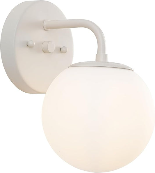 JONATHAN Y 5.75" Almond Modern Globe Wall Sconce Vanity Light for Bathroom, White 1-Light Frosted Glass Shade, Midcentury Parisian Bistro Wall Lamp, LED Bulb Included (JYL3534C)