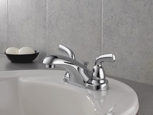 Delta Faucet Foundations Centerset Bathroom Faucet, Chrome 2-Handle Bathroom Faucet, Delta Bathroom Sink Faucet, Metal Push-Pop Drain Assembly, Chrome B2510LF