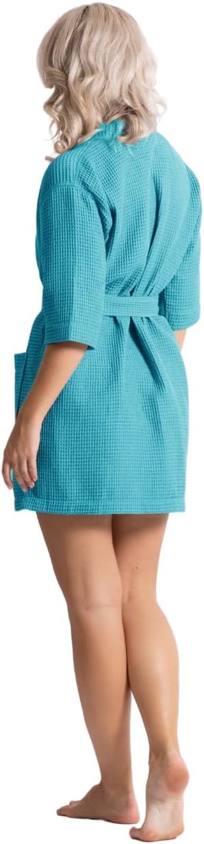 Lightweight Waffle Knit Bath, Spa & Bridesmaids Kimono Short Robes for Women - Quick Dry & Soft